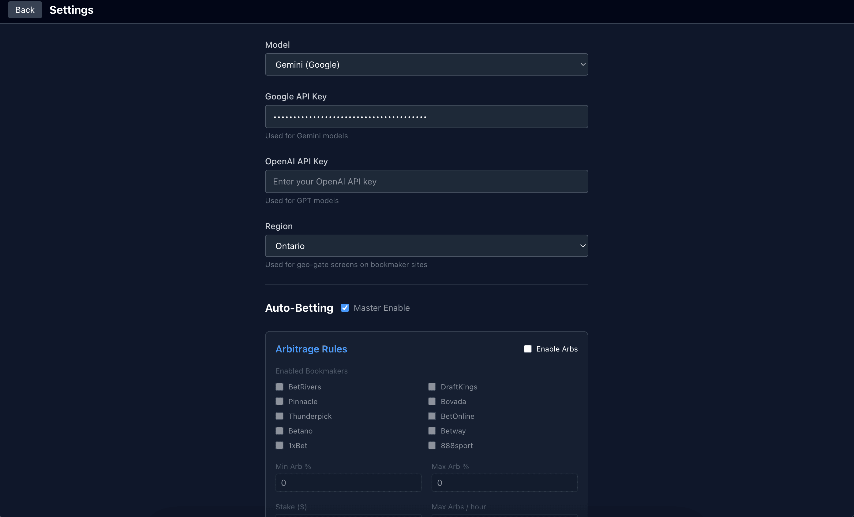 Oddsentry Desktop Agent - API Key Configuration