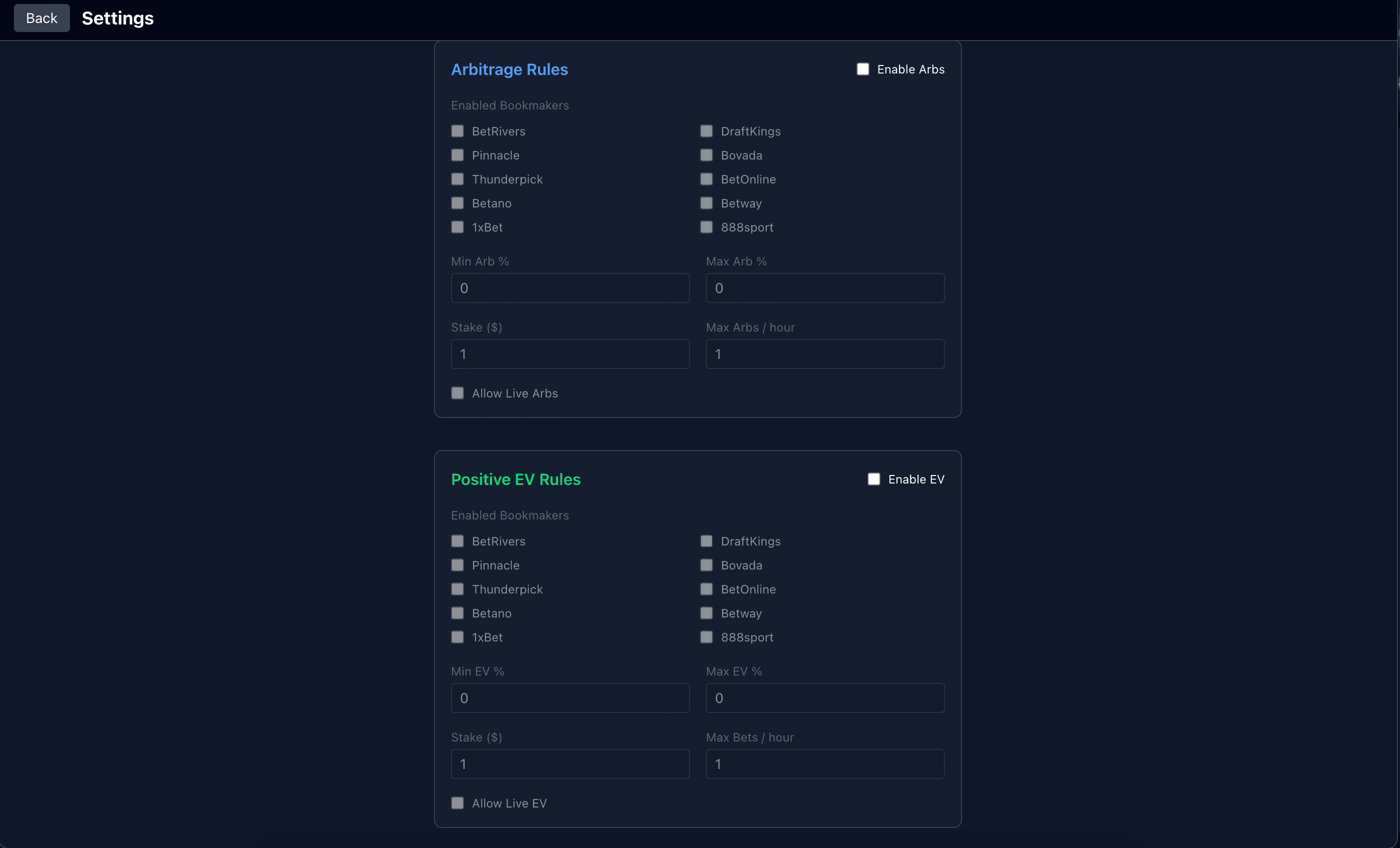 Oddsentry Desktop Agent - Auto-Bet Rules Configuration